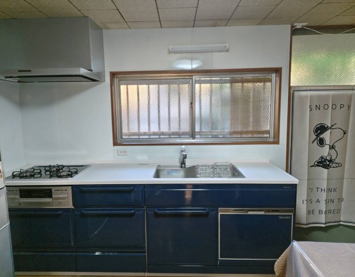 ダークブルーが映えるキッチン